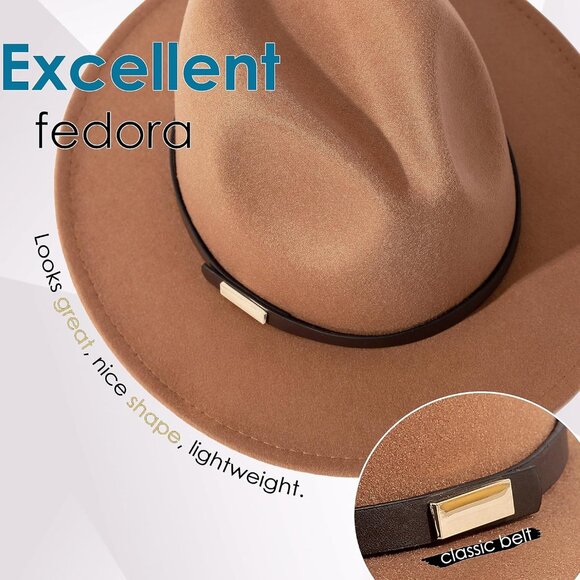 Fedora Hats for Men Wide Brim Panama Hat with Classic Belt - Picture 2 of 6